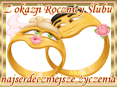 Dwie obrączki z życzeniami na rocznicę ślubu